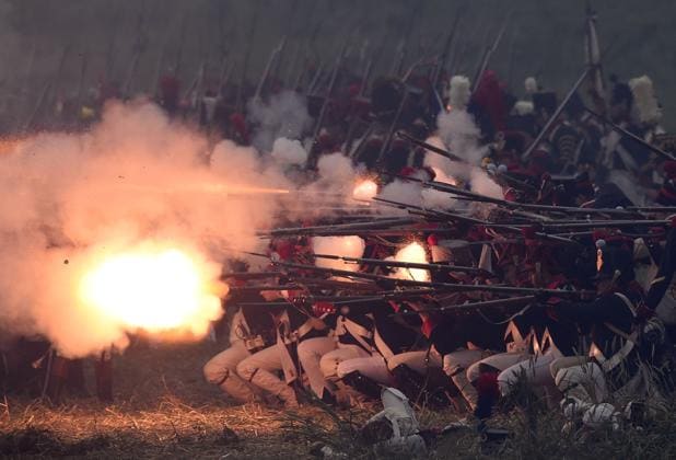 Tropas napoleónicas en una recreación de la batalla de Waterloo celebrada en 2015