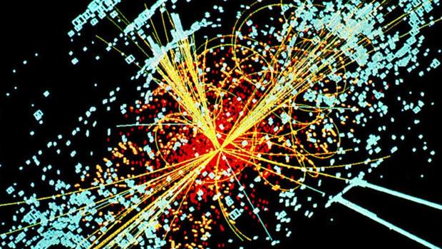 Simulación de un choque de partículas en el gran colisionador (LHC)