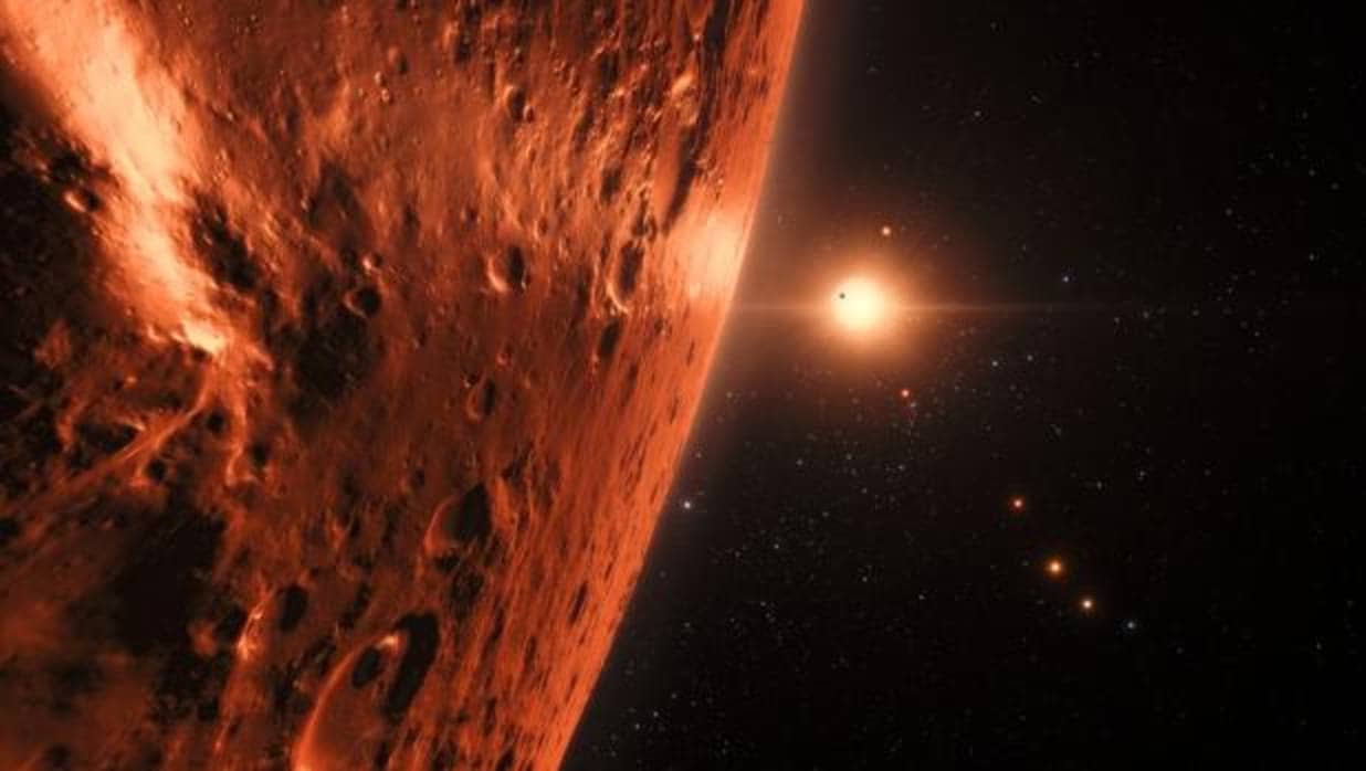Representación artística del sistema solar de TRAPPIST-1, a 40 años luz de la Tierra