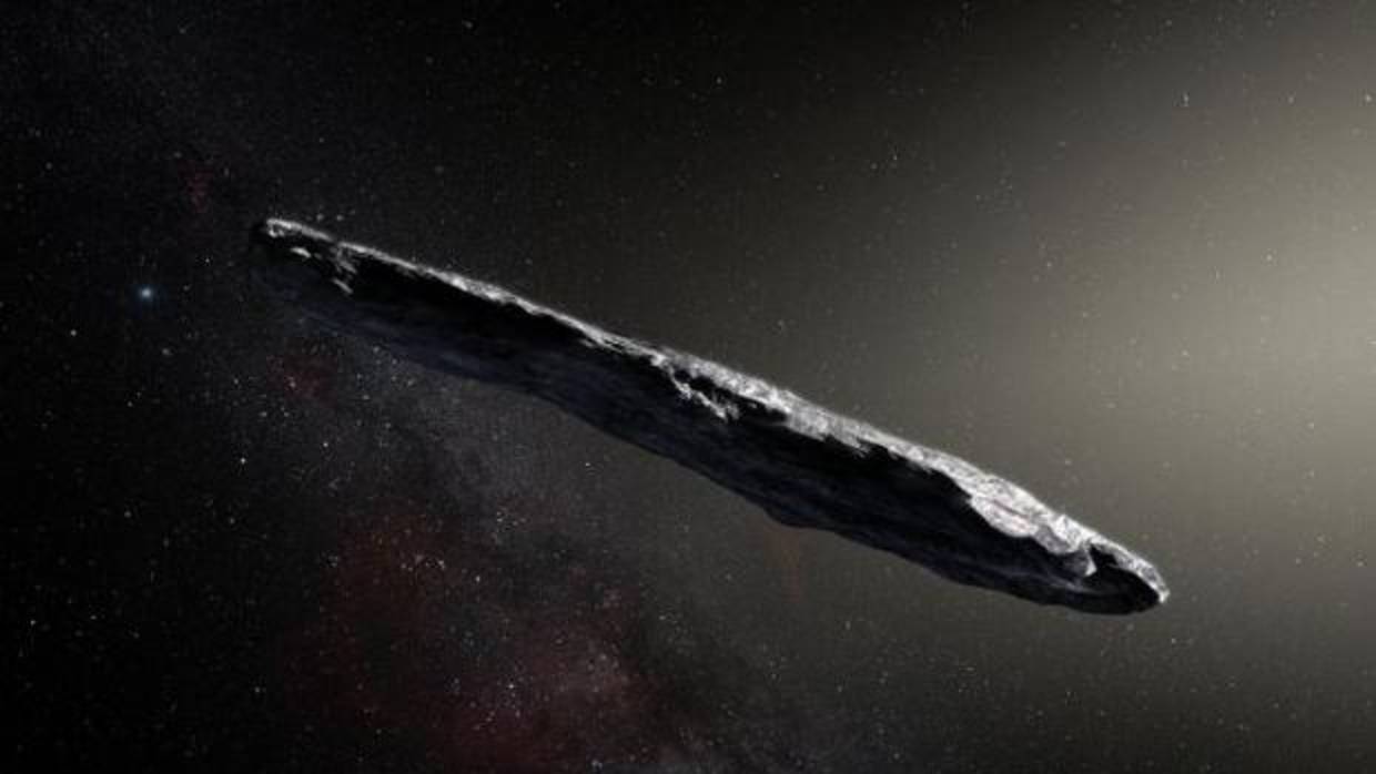 Recreación artística del asteroide extrasolar Oumuamua