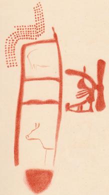 La «escalera» de La Pasiega. El conjunto entero fue denominado «La Trampa» en 1913 por el prehistoriador Henri Breuil, que creyó que esa forma de «escalera» era un trampa con dos animales en su interior. Esos dos animales no están datados, pero lo más probable es que sean posteriores.