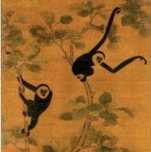 Gibones, un motivo común en el arte chino. Pintura del siglo XV
