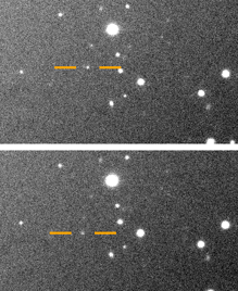 Imágenes de mayo de Valetudo en movimiento en relación con el fondo estacionario de estrellas distantes