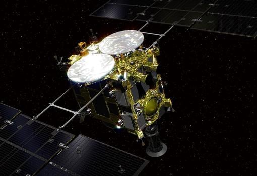 Representación de la Hayabusa 2. Transporta cuatro rovers y analizará la superficie del asteroide Ryugu