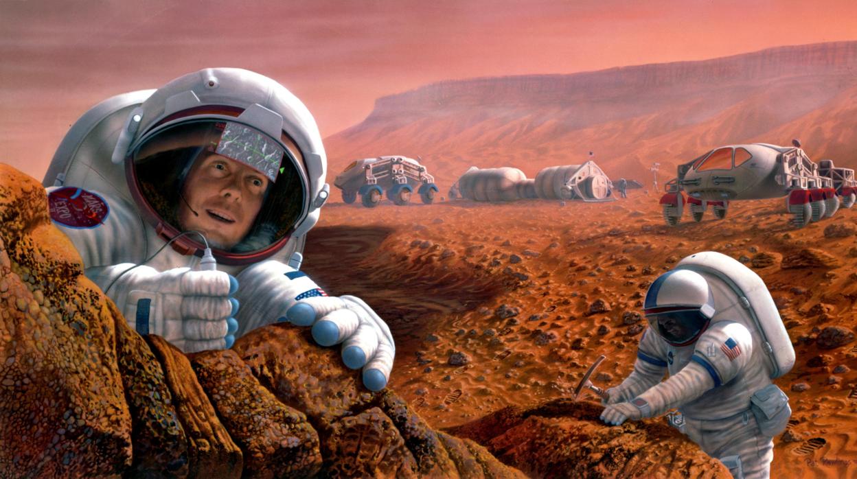Recreación de astronautas trabajando en Marte
