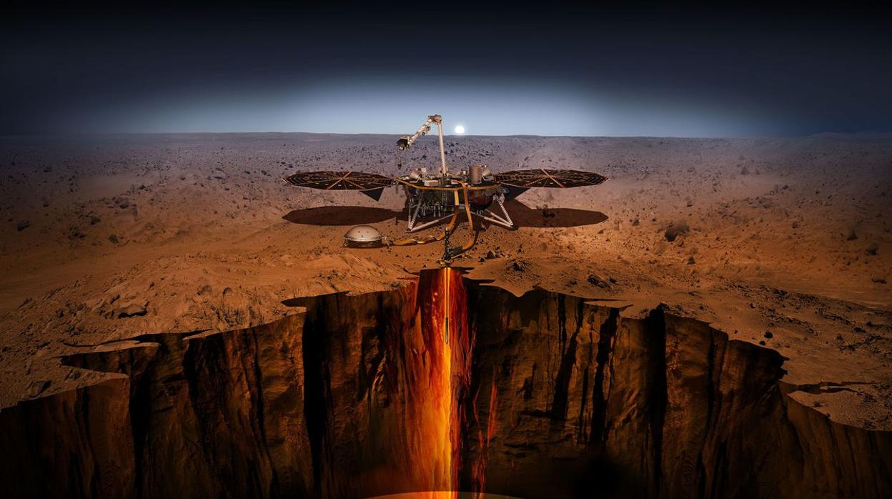 La ilustración muestra cómo trabajará la sonda Mars Insight, de la NASA, recién aterrizada en Marte