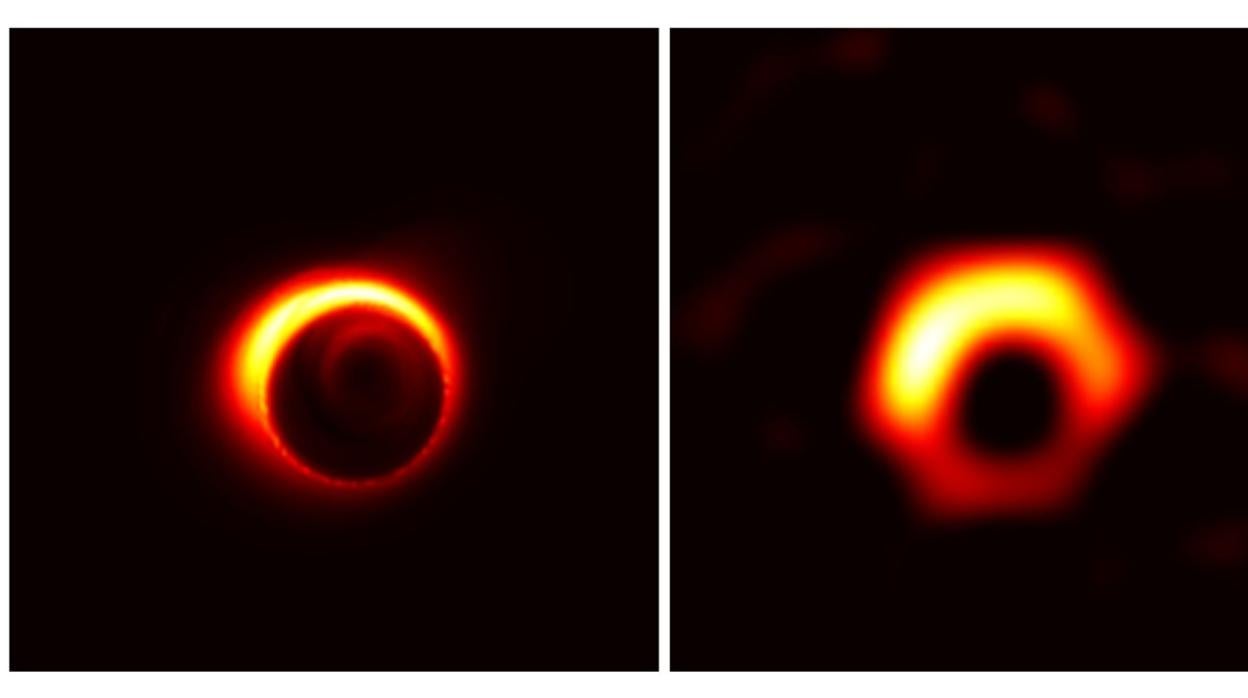 Simulación que muestra el aspecto del agujero negro central de la galaxia M87