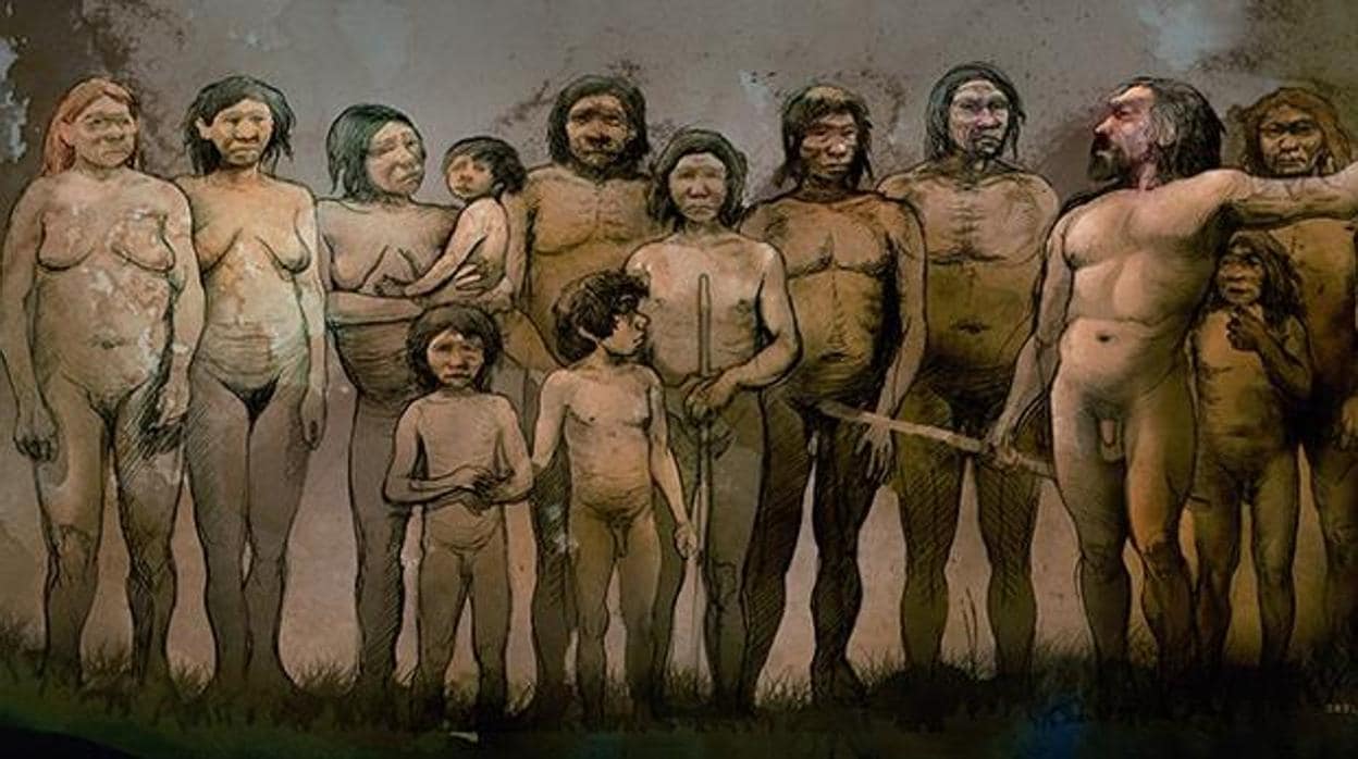 Recreación de los trece neandertales de El Sidrón