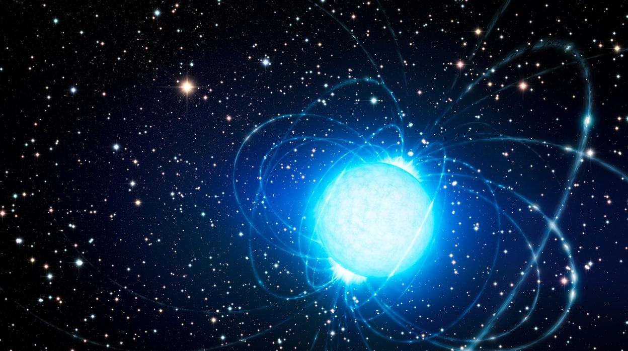 Ilustración de un magnetar, el cadáver de una antigua estrella muy masiva