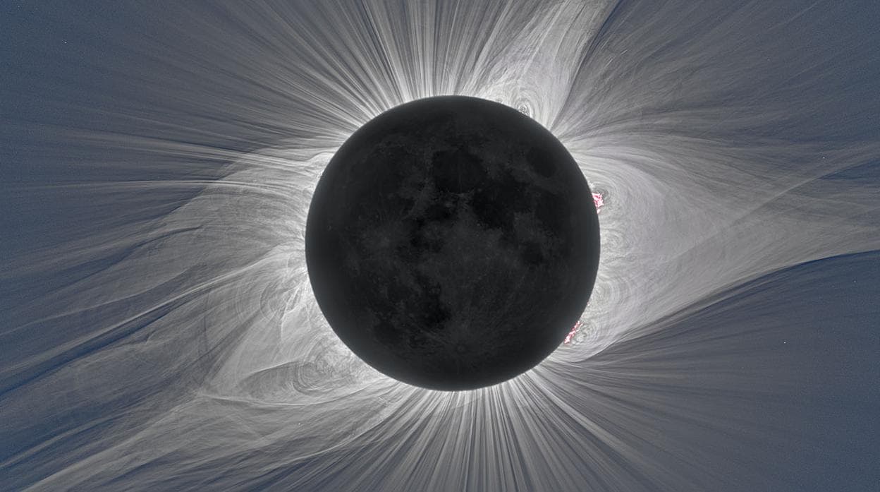 Corona del sol brillando durante un eclipse solar total