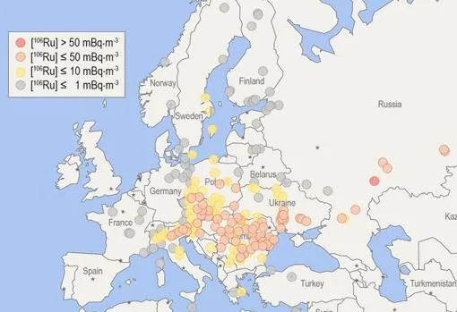 Concentraciones de rutenio en Europa en septiembre de 2017