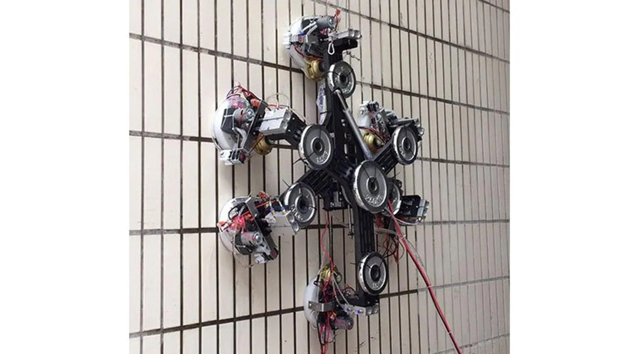 Han logrado agarrar objetos rugosos (a), que un robot hexápodo trepe (b) y que una persona pueda escalar una pared (c)