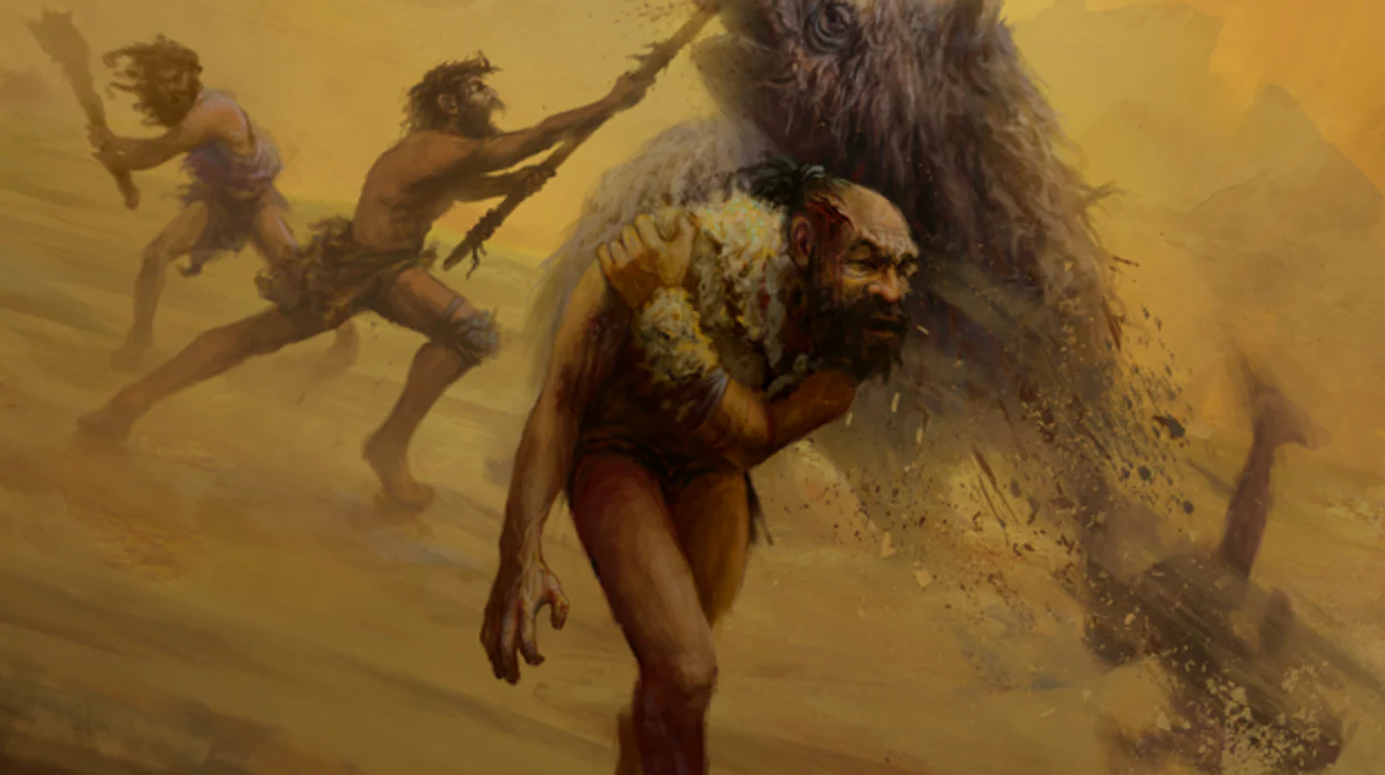 Neandertales en una escena de caza