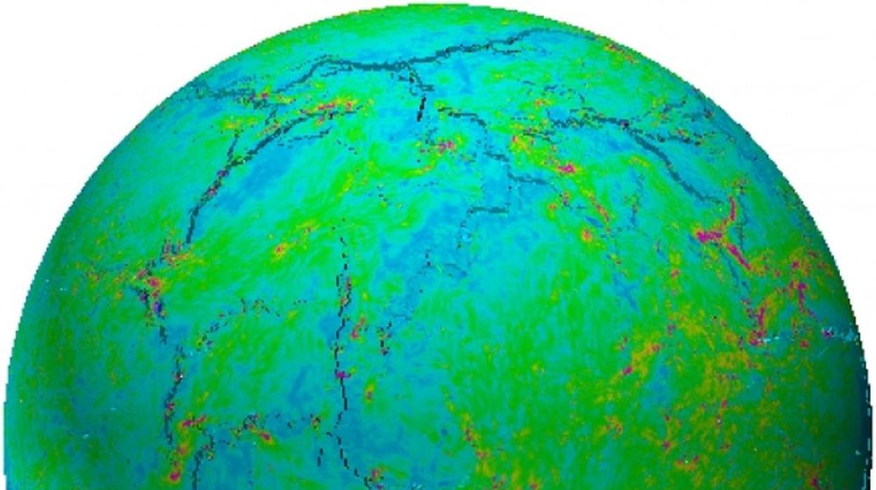 La instantánea es parte de una de las simulaciones que ilustran cómo el "cascarón sólido" de la Tierra se fracturó dando origen a las placas tectónicas