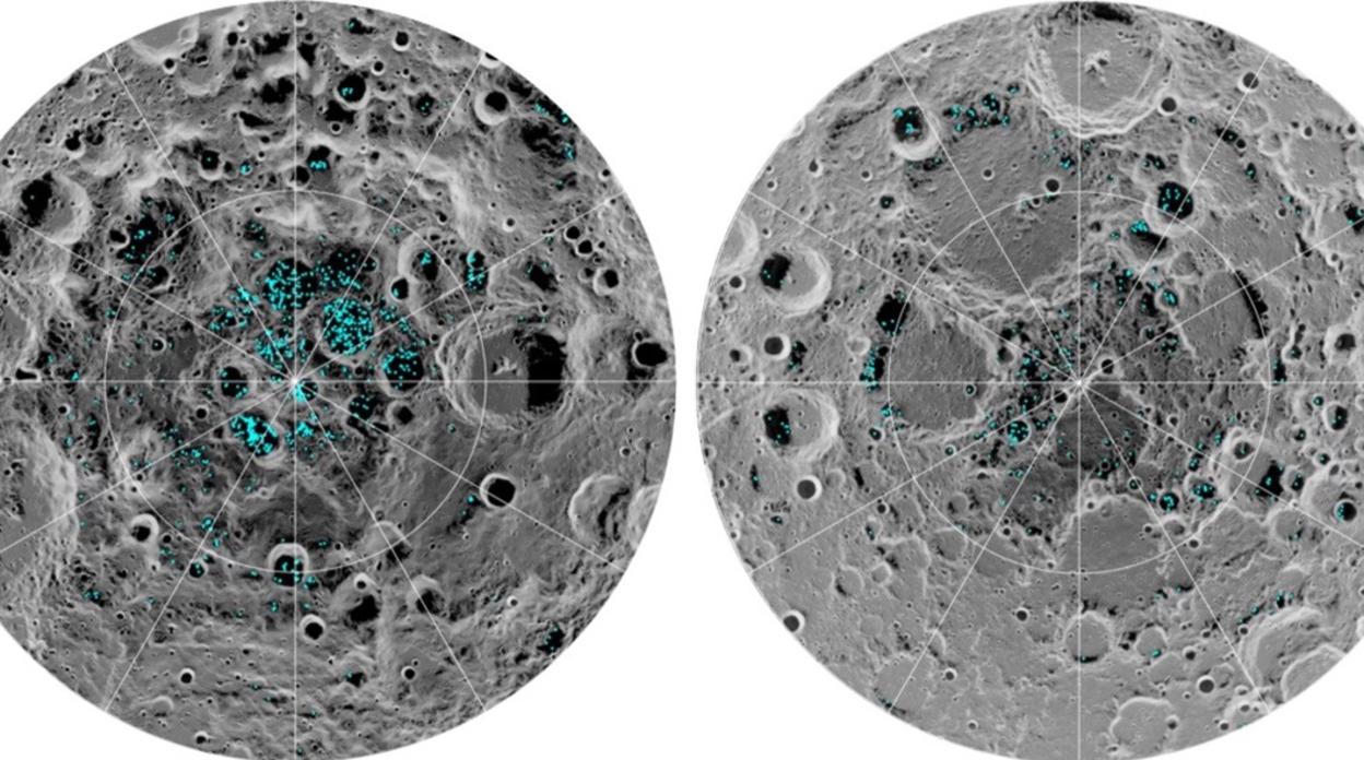 Distribución de agua en cráteres lunares, según los datos recogidos por la sonda india Chandrayaan-1