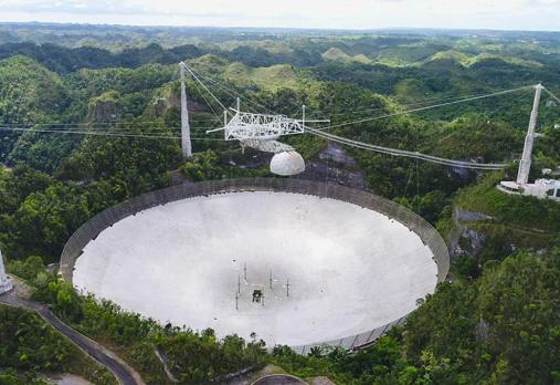 Fotografia del radiotelescopio de Arecibo, antes de derrumbarse