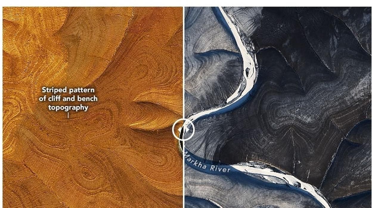 A la izquierda, una foto de satélite de septiembre de 2016; a la derecha, la misma zona fotografiada en octubre de 2020