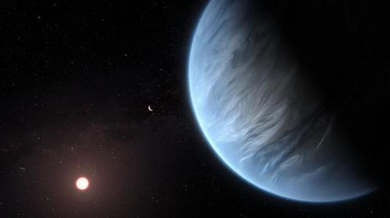 La ilustración muestra a uno de los siete exoplanetas considerados en el estudio, K2-18b