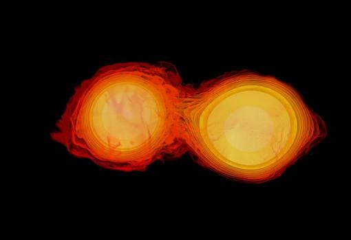La imagen muestra la colisión entre dos estrellas de neutrones