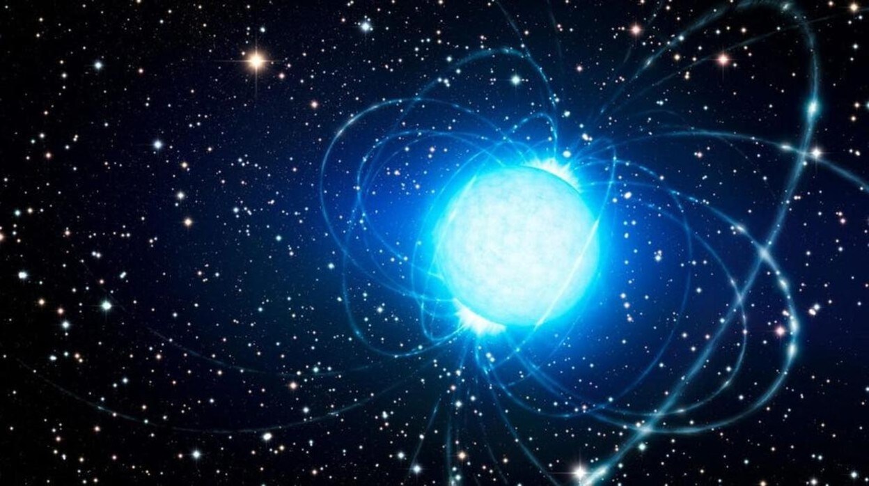 La ilustración muestra una estrella de neutrones