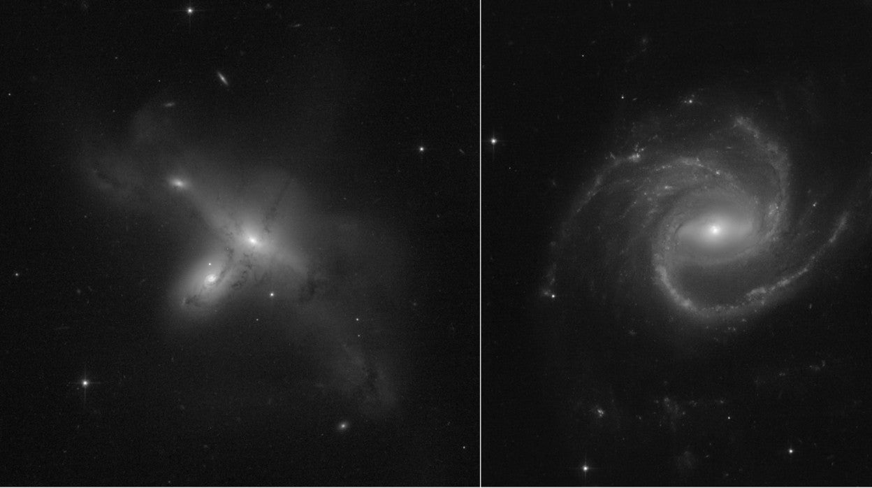 Un par de galaxias en interacción en el hemisferio sur y una gran galaxia espiral con brazos extendidos inusuales, fotografiados por el Hubble tras la reparación