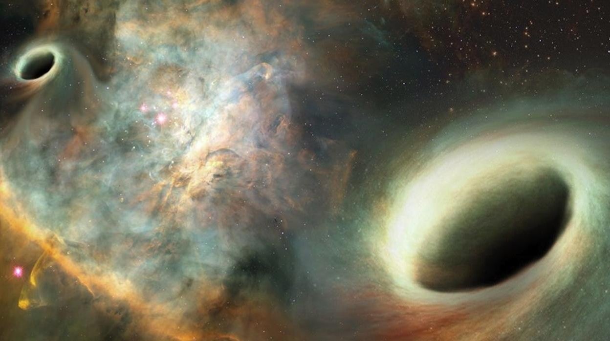 Ilustración de dos agujeros negros