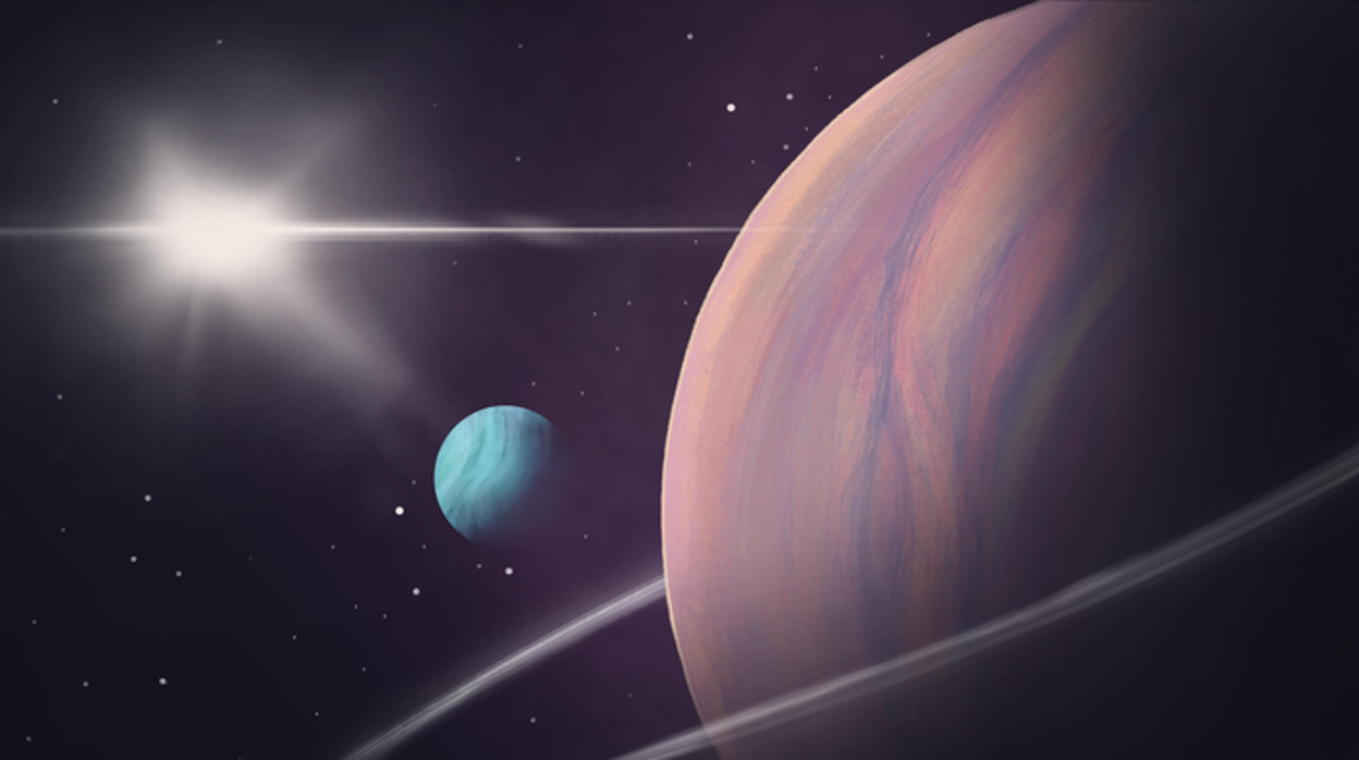 Ilustración de un exoplaneta junto a su exoluna