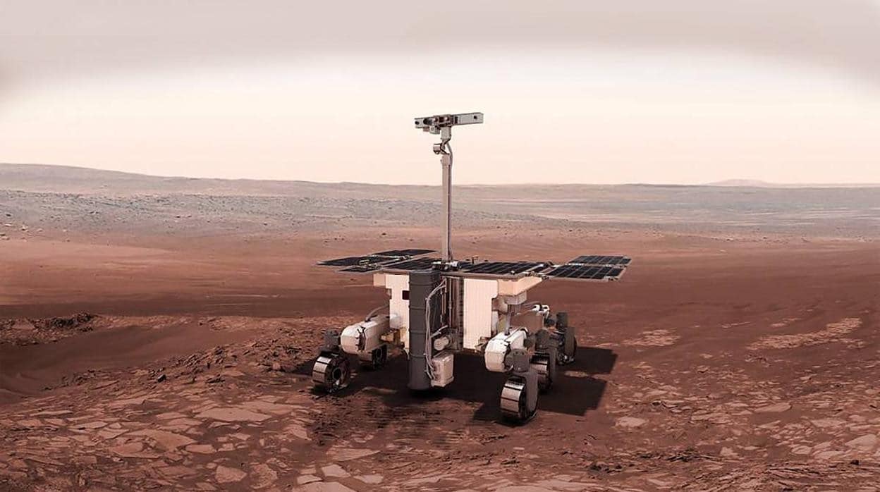 Recreación del rover Rosalind Franklin sobre la superficie marciana
