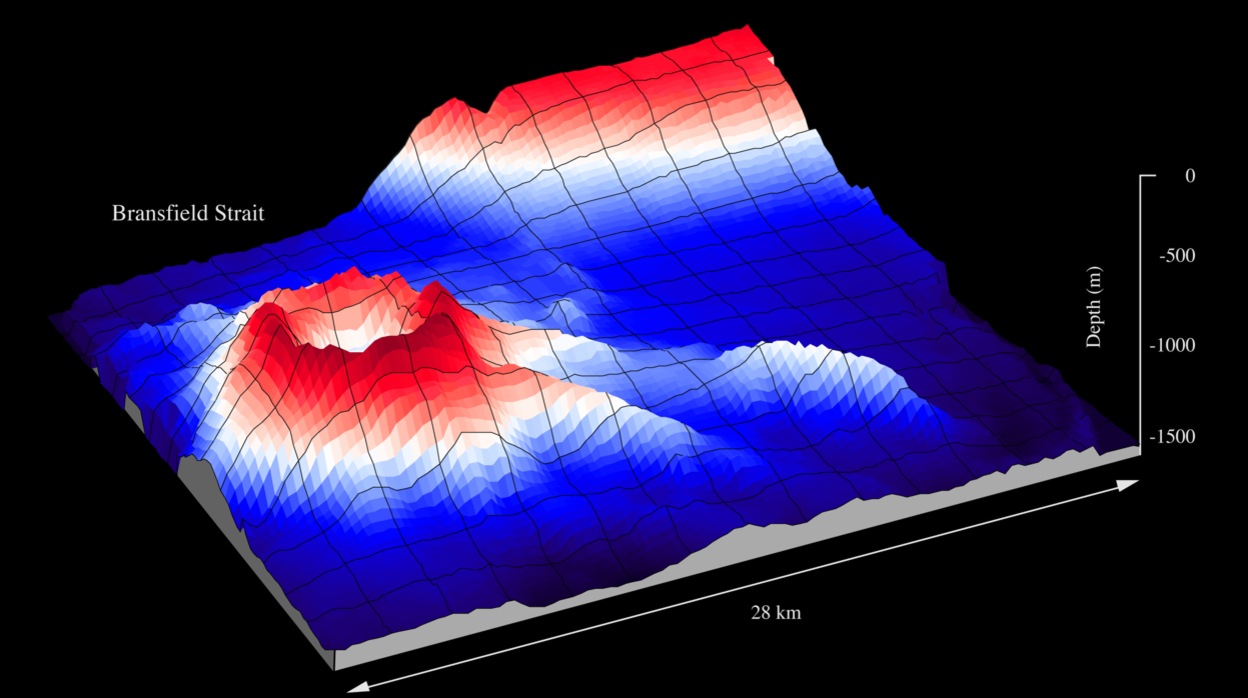 En la imagen, el volcán submarino Orca, en la Antártida, en un mapa por sonar obtenido por científicos alemanes desde el buque Polarstern