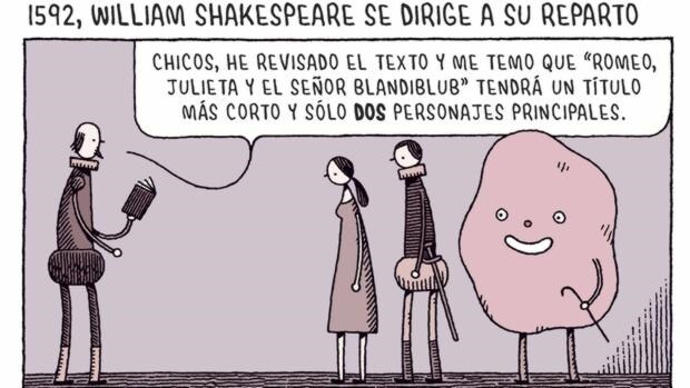 Shakespeare visto con humor por Tom Gauld en «Todo el mundo tiene envidia de mi mochila voladora» (Salamandra Graphic, 2015)