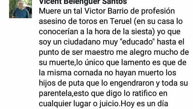 El profesor que vejó al torero Víctor Barrio denuncia que le hackearon la cuenta