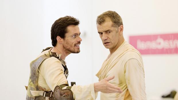 Octavi Pujades y Toni Cantó, durante uno de los ensayos de «Aquiles, el hombre»