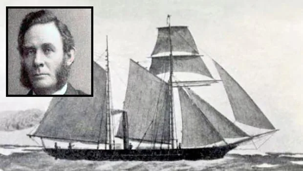 Litografía del «Thames» e imagen de su capitán Joseph Wiggins
