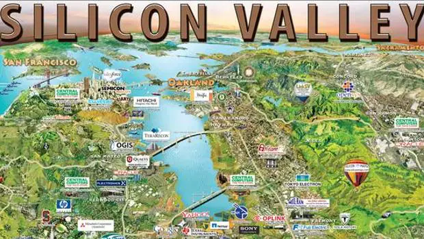 Detalle del mapa de Silicon Valley, donde se concentran las mayores corporaciones tecnológicas del mundo: la punta de lanza del futuro imaginado por Harari