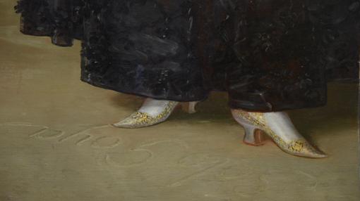 En la restauración del 59 se descubrió la palabra «Solo», oculta en el suelo del lienzo, junto a «Goya»