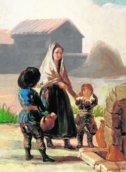 «Mujer con dos niños junto a una fuente», de Goya. Detalle (Colección Borja Thyssen)