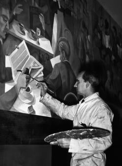Serny pintando el mural para la sede de ABC en la calle Serrano de Madrid (ca. 1960)