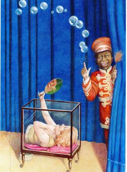 Una de las ilustraciones de Javier Sáez presentes en la exposición