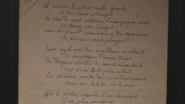 Versión manuscrita del poema de Rimbaud «La rivière de cassis»
