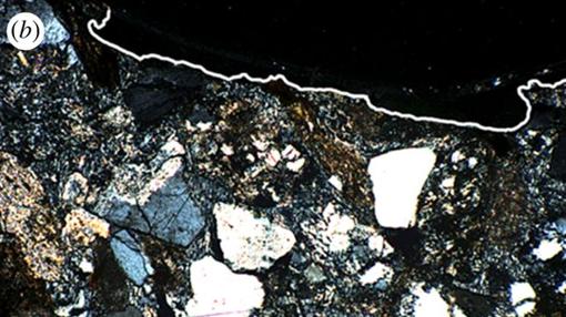 Impacto, menor en los daños a la superficie, sobre una muestra tratada con consolidante