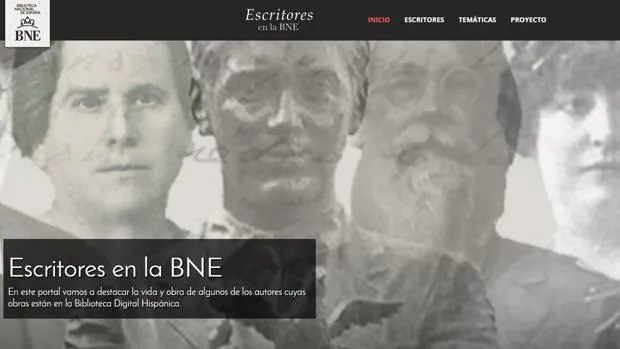 Pantallazo de la página principal de «Escritores en la BNE», el nuevo portal puesto en marcha por la BNE