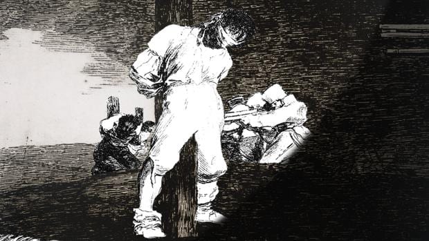 Detalle de «Cuando cuento estás solo tú... pero cuando miro hay solo una sombra», de Farideh Lashai, obra que se inspira en los «Desastres» de Goya