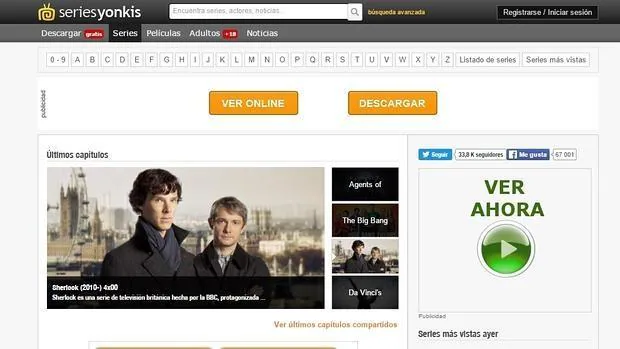 Captura de pantalla de la web Series Yonkis, que retiró todos los enlaces gratuitos a contenidos protegidos