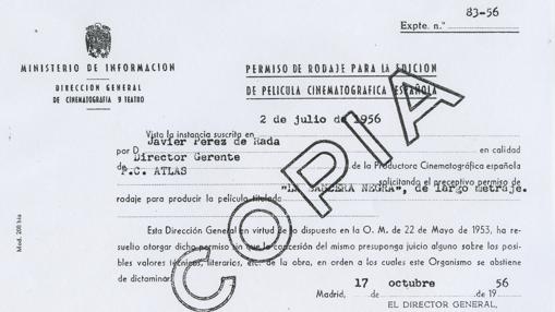 El permiso de rodaje, fechado el 17 de octubre de 1956