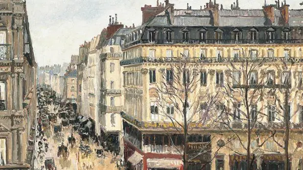 «Rue Saint-Honoré por la tarde. Efecto de lluvia» (1897), de Camille Pissarro. Detalle