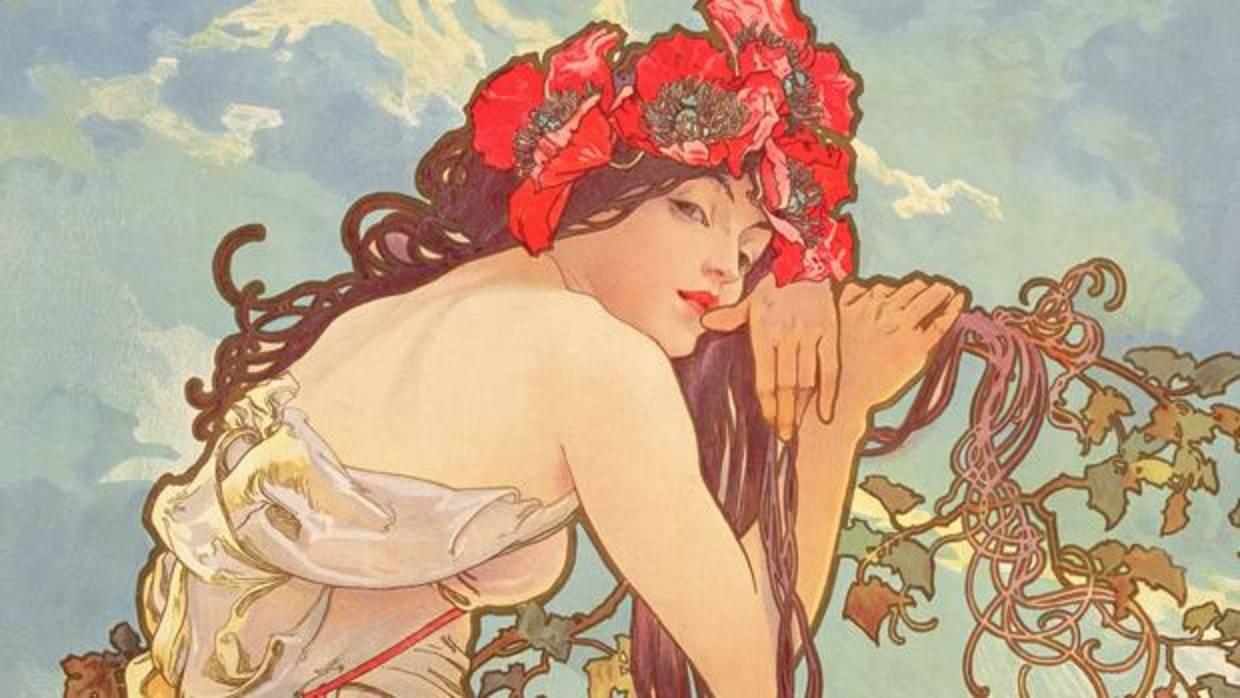 Detalle de una de las litografías de Alphonse Mucha