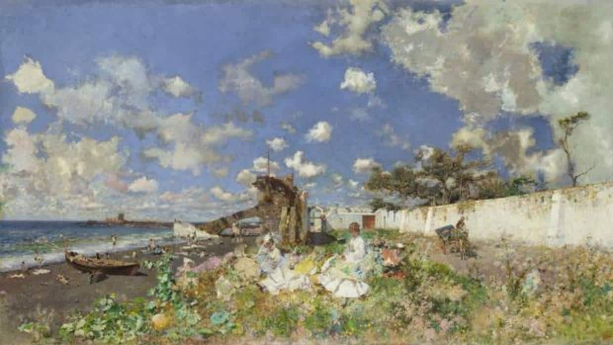 «Playa de Portici» (1874), uno de los pocos cuadros de Fortuny en gran formato