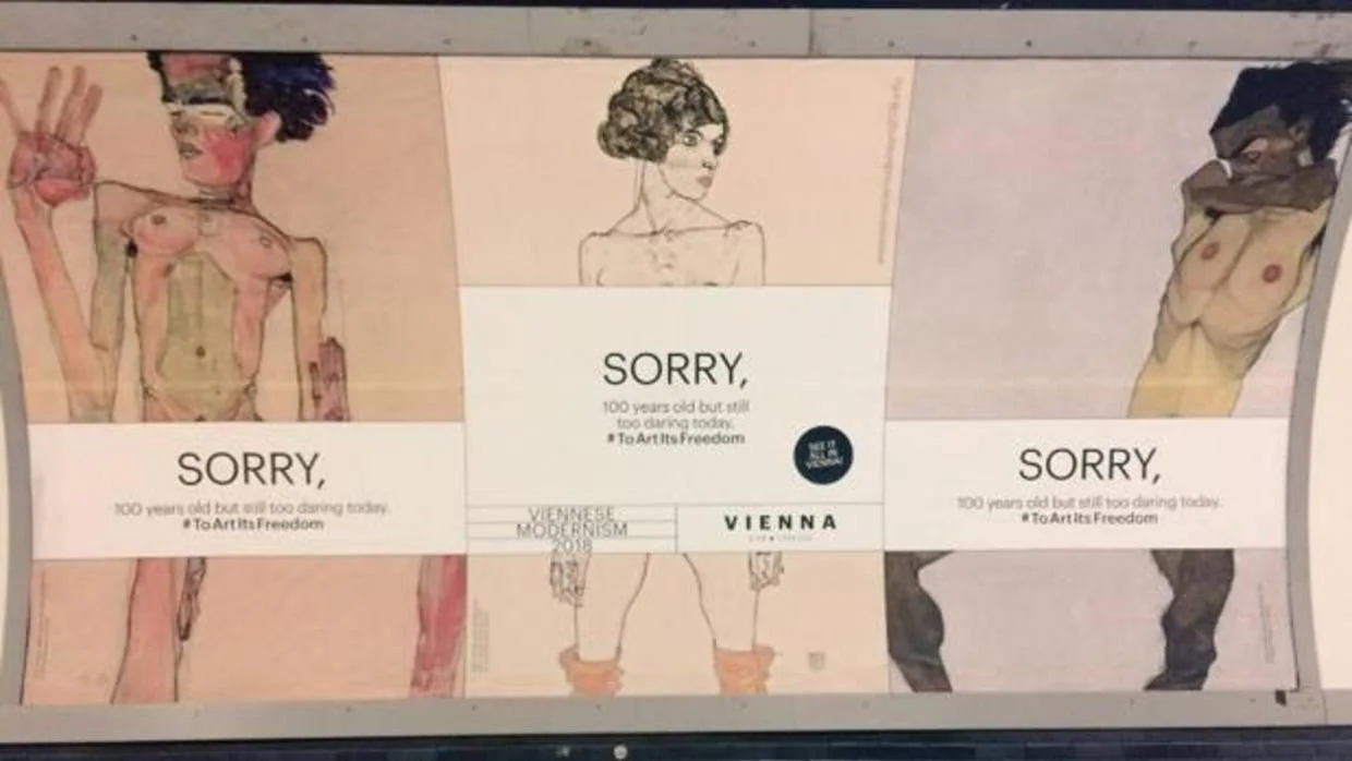 Los desnudos de Schiele, con su cartel protesta por la censura
