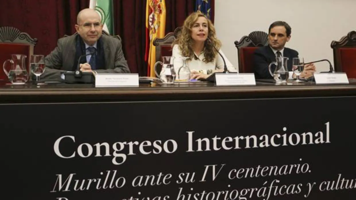Benito Navarrete, Isabel Ojeda y Javier Portús, en la conferencia inaugural del congreso sobre Murillo