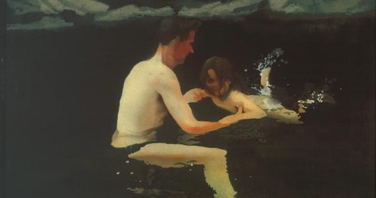 «Melanie y yo nadando», lienzo de 1979 de Michael Andrews